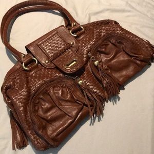 Brown woven handbag